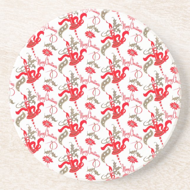Falln Vintage Merry Christmas Candles Coaster (Front)
