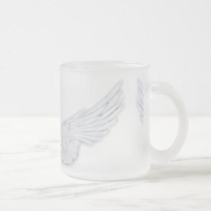 Falln White Angel Wings Frosted Glass Coffee Mug
