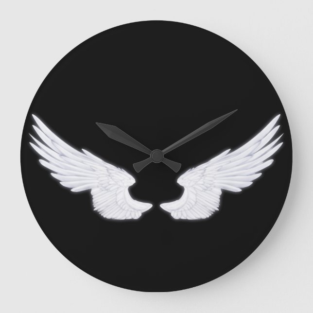 Falln White Angel Wings Large Clock (Front)