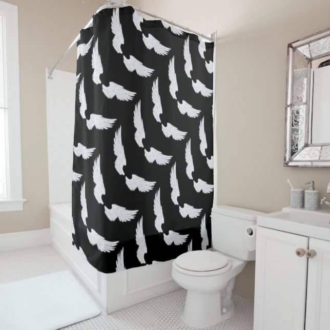 Falln White Angel Wings Shower Curtain (In Situ)