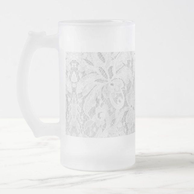 Falln White Lace Frosted Glass Beer Mug (Left)