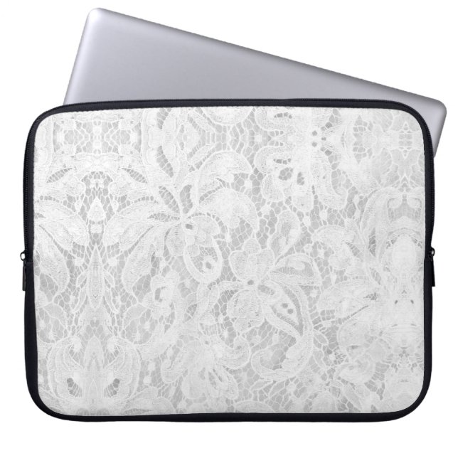 Falln White Lace Laptop Sleeve (Front)