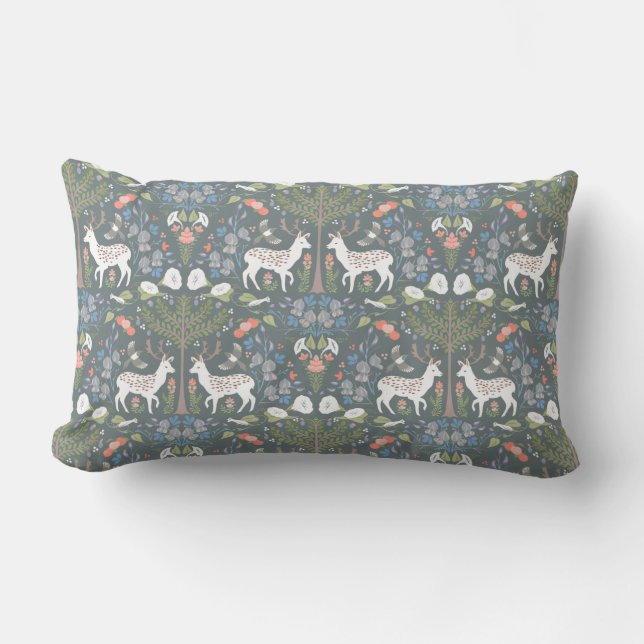 Fallow Deer and Morning Glorys in Quiet Brush Lumbar Cushion (Front)