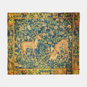 FALLOW DEER PAIR,GOTHIC FANTASY FLOWERS,Green Fleece Blanket