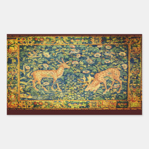 FALLOW DEER PAIR,GOTHIC FANTASY FLOWERS,Green Rectangular Sticker