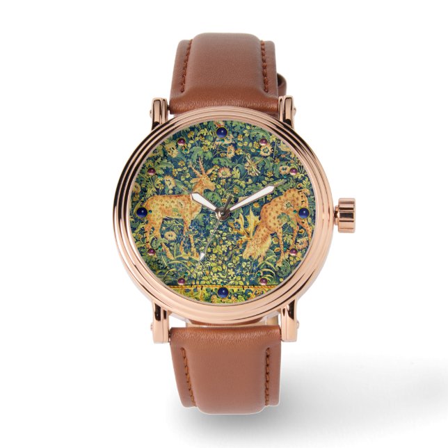FALLOW DEER PAIR,GOTHIC FANTASY FLOWERS,Green Watch (Front)