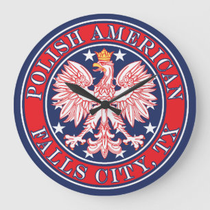 Falls City Texas Polish American Eagle Large Clock