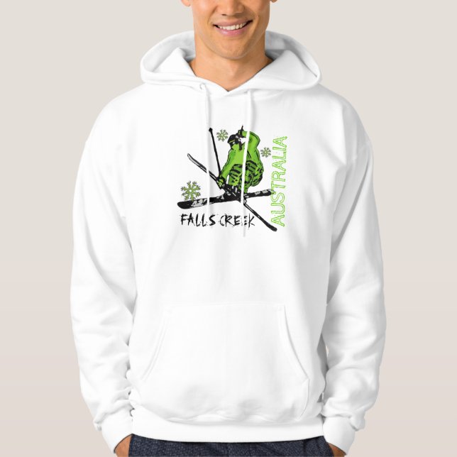 Falls Creek Australia green skier guys hoodie (Front)