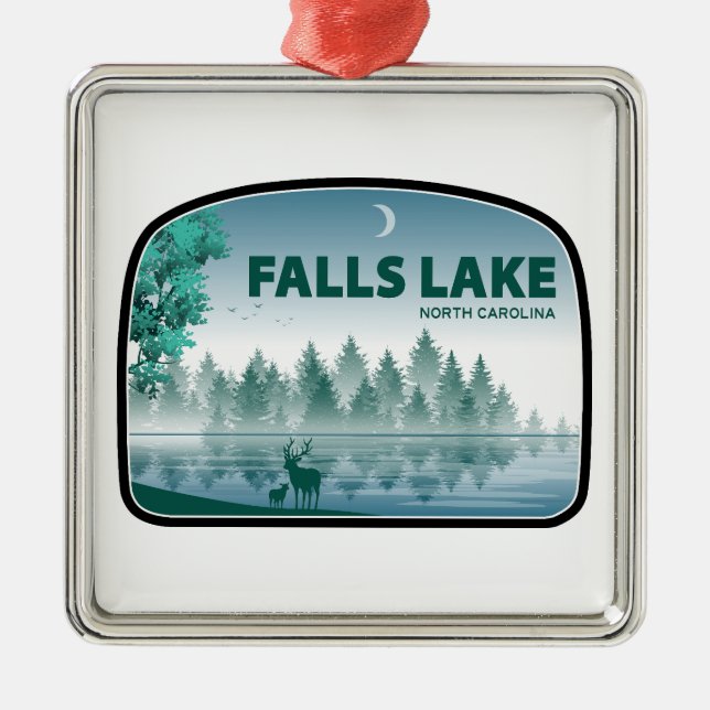 Falls Lake North Carolina Deer Metal Tree Decoration (Front)