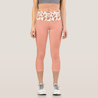 Falls to Nature Autumn Leaves Earthy Sweet Pastel Capri Leggings