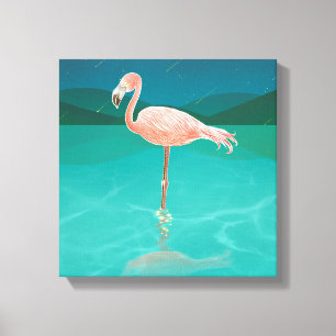 FALMINGO AT NIGHT TROPICAL CANVAS ART PRINT