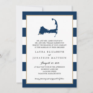 Falmouth Cape Cod Map with heart   Wedding Invitation