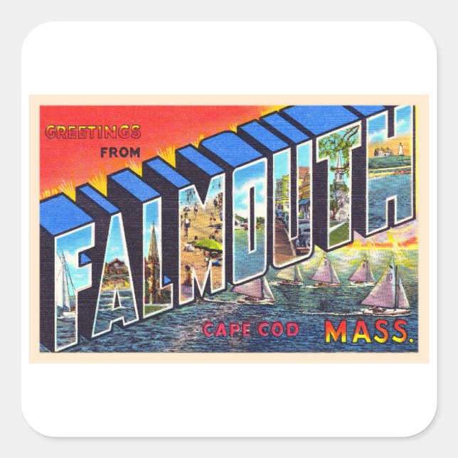 Falmouth Cape Cod Massachusetts Vintage Postcard Square Sticker (Front)