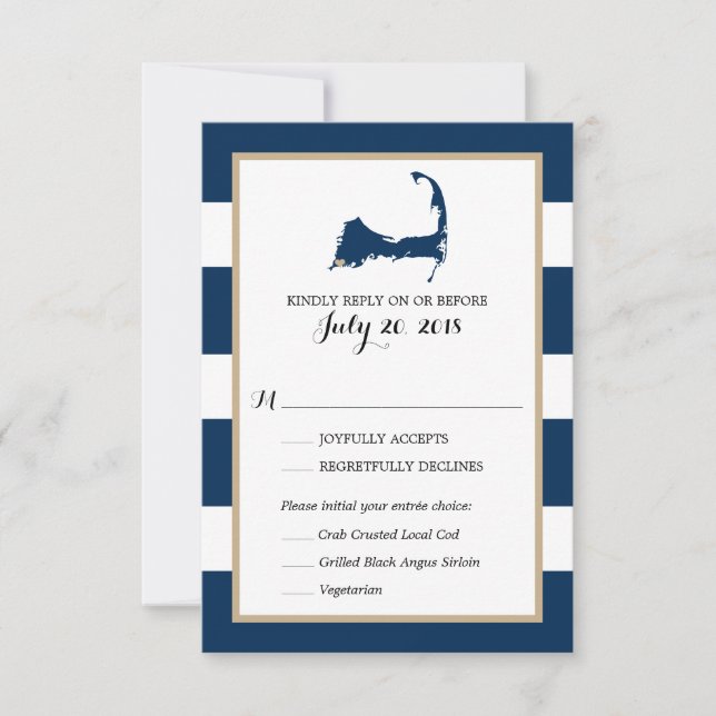 Falmouth Cape Cod with heart | Wedding RSVP menu (Front)