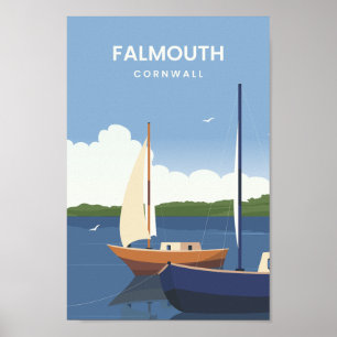 Falmouth Cornwall England Travel Illustration Poster