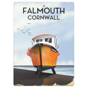 Falmouth Cornwall Fishing boat travel poster Clipboard