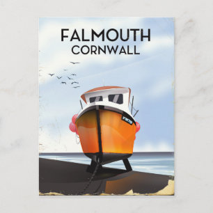 Falmouth Cornwall Fishing boat travel poster Postcard