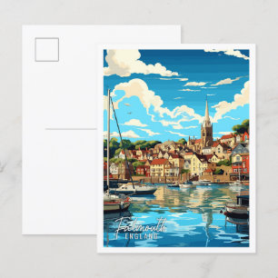 Falmouth England vintage travel illustration Postcard