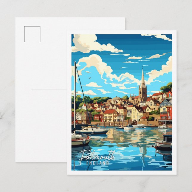 Falmouth England vintage travel illustration Postcard (Front/Back)