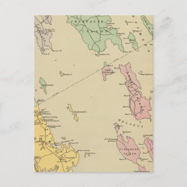 Falmouth Foreside, adjacent islands, Casco Bay Postcard (Front)