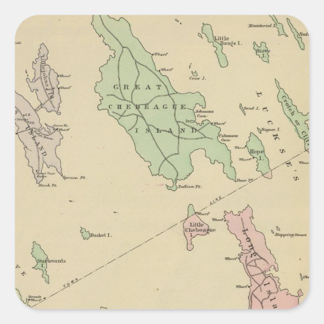 Falmouth Foreside, adjacent islands, Casco Bay Square Sticker (Front)