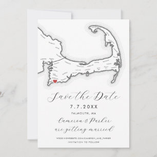 Falmouth MA Cape Cod Map Black and White Wedding Save The Date