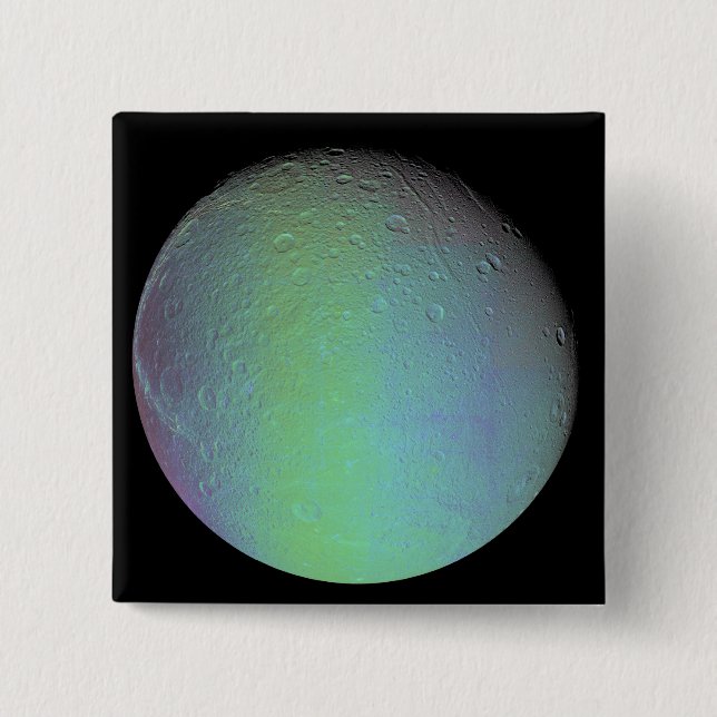 False colour view of Saturn's moon Dione 15 Cm Square Badge (Front)