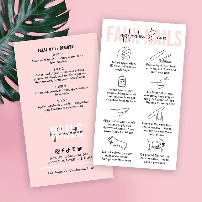 False Nails Care & Application Guide Blush Pink Business Card (Creator Uploaded)