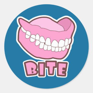 False Teeth Dentures Bite Classic Round Sticker