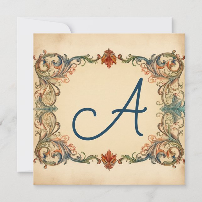 Falu Red, Green, Slate Grey: Monogrammed Note Card (Front)