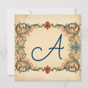 Falu Red, Green, Slate Grey: Monogrammed Note Card