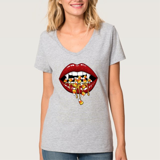 Famale Vampire Eating  Candy T-Shirt (Front)