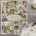 Famile Photo Collage 40 Pictures This is Us Quote Jigsaw Puzzle<br><div class="desc">Custom photo puzzle which you can customise with up to 40 different photos. The wording is lettered in skinny font typography and reads "This Is Us", which you are welcome to edit if you wish. The photo template is ready for you to add your pictures working left to right in...</div>