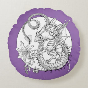 Familiar Dragon: DIY Colouring by Sonja A.S. Round Cushion