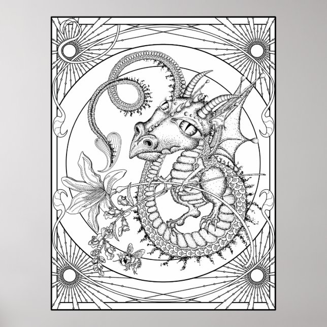 Familiar Dragon: LARGE DIY Colouring by Sonja A.S. Poster (Front)