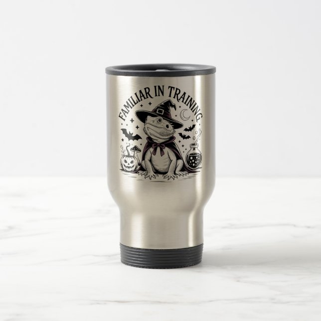 Familiar In Training Lizard Halloween Art Travel Mug (Center)