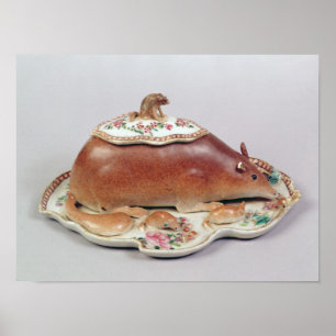 Famille rose sauce tureen and cover modelled poster