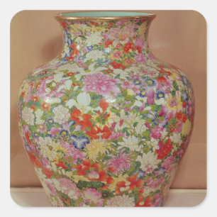 Famille Rose vase with a mille fleurs Square Sticker
