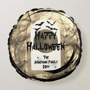 Familly Photo Keepsake Spooky Happy Halloween Round Cushion