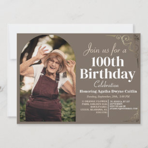 Family 100th Birthday Party Simple Elegant Photo  Invitation