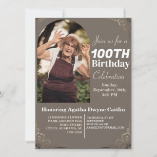 Family 100th Birthday Party Simple Elegant Photo  Invitation