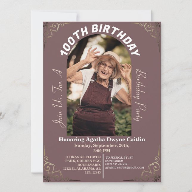 Family 100th Birthday Party Simple Photo  Invitation (Front)