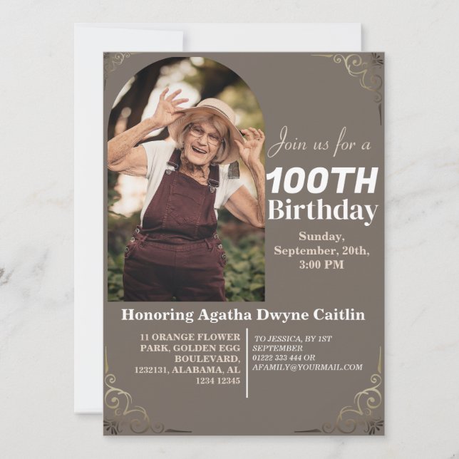Family 100th Birthday Party Simple Photo  Invitation (Front)