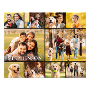 Family 10 Photo Collage Name Simple Print