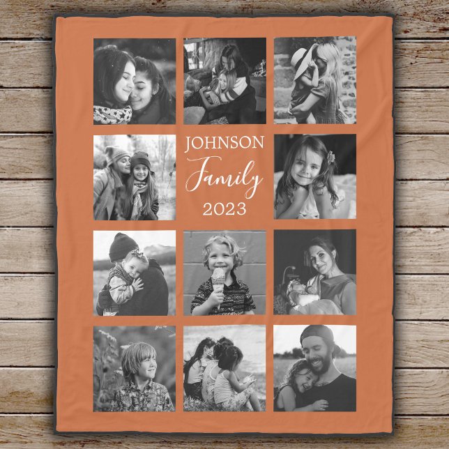 Family 11 Photo Burnt Orange Fleece Blanket (Creator Uploaded)
