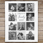 Family 11 Photo Collage Black Fleece Blanket<br><div class="desc">Personalised elegant family photo fleece blanket features a white background that can be changed to any colour, Simply add 11 photos of your choice and your own personalised text in chic handwritten script calligraphy and modern stylish typography. Makes a wonderful keepsake gift for yourself, your family & friends. Perfect Christmas...</div>