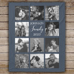 Family 11 Photo Collage Dark Blue Fleece Blanket<br><div class="desc">Personalised elegant family photo fleece blanket features a dark blue background that can be changed to any colour, Simply add 11 photos of your choice and your own personalised text in chic handwritten script calligraphy and modern stylish typography. Makes a wonderful keepsake gift for yourself, your family & friends. Perfect...</div>
