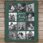Family 11 Photo Collage Dark Green Fleece Blanket<br><div class="desc">Personalised elegant family photo fleece blanket features a dark green background that can be changed to any colour, Simply add 11 photos of your choice and your own personalised text in chic handwritten script calligraphy and modern stylish typography. Makes a wonderful keepsake gift for yourself, your family & friends. Perfect...</div>