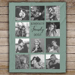 Family 11 Photo Collage Dusty Green Fleece Blanket<br><div class="desc">Personalised elegant family photo fleece blanket features a dusty green background that can be changed to any colour, Simply add 11 photos of your choice and your own personalised text in chic handwritten script calligraphy and modern stylish typography. Makes a wonderful keepsake gift for yourself, your family & friends. Perfect...</div>