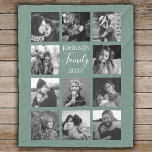 Family 11 Photo Collage Dusty Green Fleece Blanket<br><div class="desc">Personalised elegant family photo fleece blanket features a dusty green background that can be changed to any colour, Simply add 11 photos of your choice and your own personalised text in chic handwritten script calligraphy and modern stylish typography. Makes a wonderful keepsake gift for yourself, your family & friends. Perfect...</div>